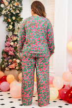 Load image into Gallery viewer, Green Plus Size Printed Long Sleeve and Pants Lounge Set
