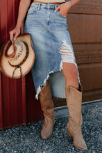 Load image into Gallery viewer, Dearlove Myosotis Irregular Distressed Bottom Denim Midi Skirt

