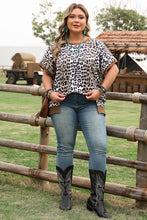 Load image into Gallery viewer, Khaki Leopard Contrast Trim Short Sleeve Loose Plus Size Top
