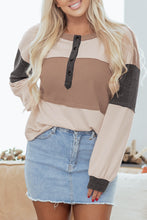 Load image into Gallery viewer, Jet Stream Color Block Waffled Patchwork Loose Henley Top
