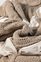 Load image into Gallery viewer, Simply Taupe Cable Knit Colorblock Satin Bowknot Short Sleeve Sweater
