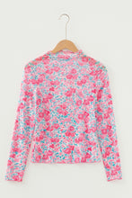 Load image into Gallery viewer, Pink Slim Fit Floral Mesh Long Sleeve Mock Neck Top

