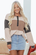 Load image into Gallery viewer, Jet Stream Color Block Waffled Patchwork Loose Henley Top
