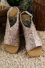 Load image into Gallery viewer, Brown Vintage Floral Leather Rivet Hollowed Platform Sandals
