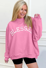 Load image into Gallery viewer, Bright Pink Oversize Blessed Embroidered Mock Neck Sweatshirt
