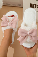 Load image into Gallery viewer, White Bow Knot Decor Open Toe Plush Slippers

