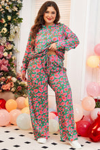 Load image into Gallery viewer, Green Plus Size Printed Long Sleeve and Pants Lounge Set
