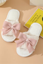 Load image into Gallery viewer, White Bow Knot Decor Open Toe Plush Slippers
