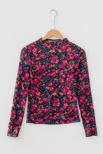 Load image into Gallery viewer, Rose Slim Fit Floral Mesh Long Sleeve Mock Neck Top
