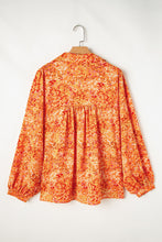 Load image into Gallery viewer, Orange Abstract Print Collared V Neck Babydoll Blouse
