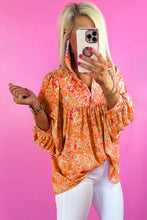 Load image into Gallery viewer, Orange Abstract Print Collared V Neck Babydoll Blouse

