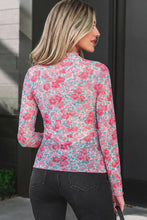 Load image into Gallery viewer, Pink Slim Fit Floral Mesh Long Sleeve Mock Neck Top

