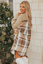 Load image into Gallery viewer, Khaki Plaid Patchwork Long Sleeve Shirt Mini Dress
