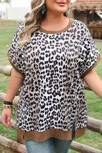 Load image into Gallery viewer, Khaki Leopard Contrast Trim Short Sleeve Loose Plus Size Top
