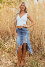 Load image into Gallery viewer, Dearlove Myosotis Irregular Distressed Bottom Denim Midi Skirt
