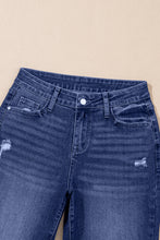 Load image into Gallery viewer, Real Teal Folded Cuffs Distressed Straight High Waist Jeans

