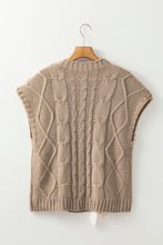 Load image into Gallery viewer, Simply Taupe Cable Knit Colorblock Satin Bowknot Short Sleeve Sweater

