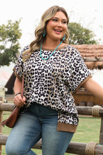 Load image into Gallery viewer, Khaki Leopard Contrast Trim Short Sleeve Loose Plus Size Top
