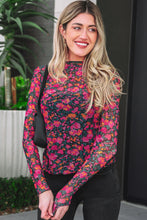 Load image into Gallery viewer, Rose Slim Fit Floral Mesh Long Sleeve Mock Neck Top

