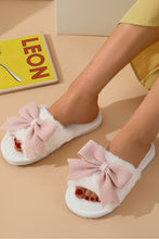 Load image into Gallery viewer, White Bow Knot Decor Open Toe Plush Slippers
