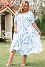 Load image into Gallery viewer, Sky Blue Floral Print Sweetheart Neck Plus Size Midi Dress
