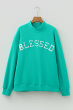 Load image into Gallery viewer, Sea Green Oversize Blessed Embroidered Mock Neck Sweatshirt
