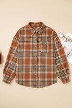 Load image into Gallery viewer, Brown Plaid Print Flap Pocket Buttoned Plus Size Shacket

